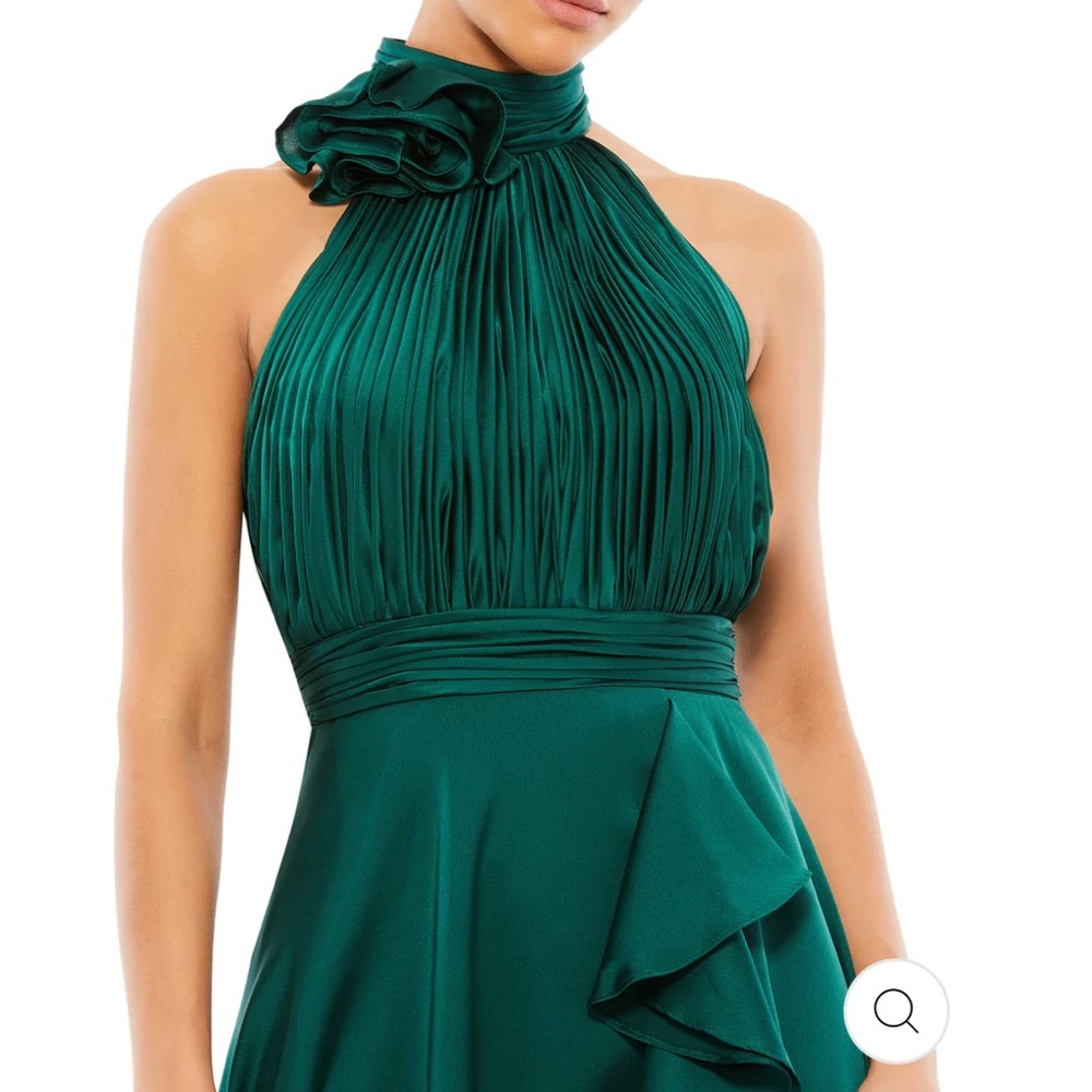 Mac Duggal HALTER NECK FLOWER DETAIL RUFFLED MIDI DRESS - Picture 3 of 12